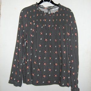 Sonoma, grey, floral, flannel, smocked top